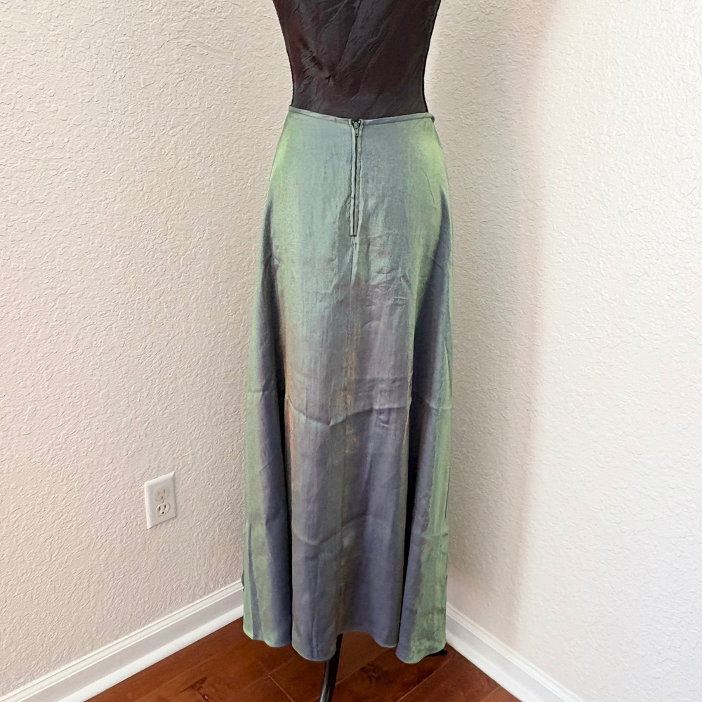 Vintage 90s Y2K Iridescent Dual-Tone Maxi Skirt Womens L Green/Purple USA Grunge - Picture 2 of 11